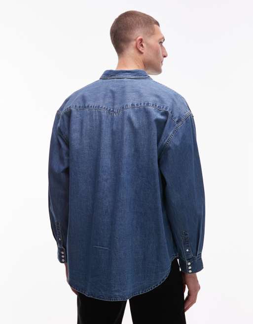 Allsaints Fenton denim shirt in light wash - MBLUE, 3 of 5