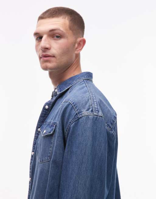 Allsaints Fenton denim shirt in light wash - MBLUE, 4 of 5