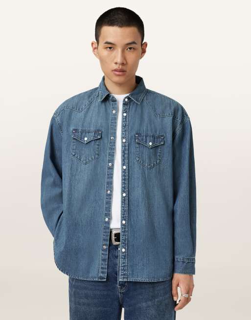 AllSaints – Fenton – Hemd in Vintage-Indigoblau