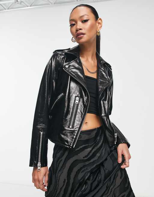 Shiny sale leather jacket