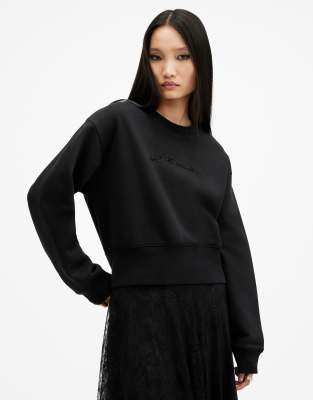 AllSaints - Fern - Verziertes Sweatshirt in Schwarz