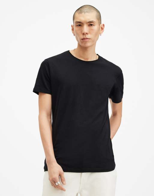 AllSaints – Figure – Kurzärmliges T-Shirt in Tiefschwarz mit Rundhalsausschnitt