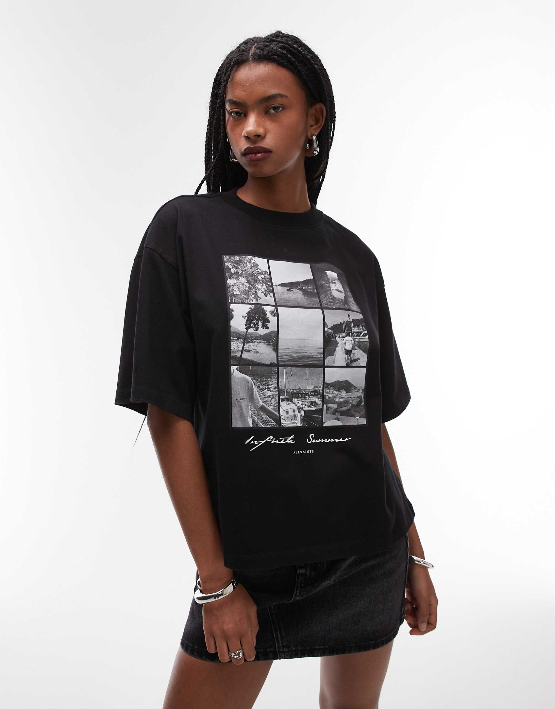 allsaints film amelie tee in black