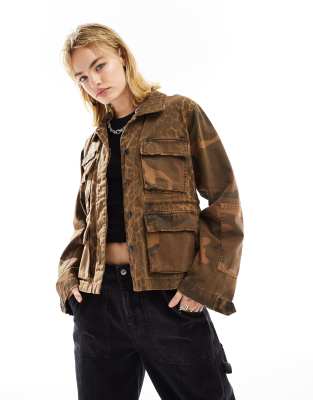 AllSaints - Finch - Jacke in Braun mit Leopardenmuster-Mix-Brown