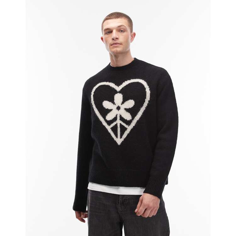 Allsaints finden peace graphic knit sweater in black | ASOS