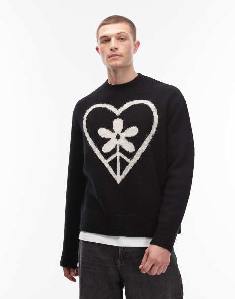Allsaints finden peace graphic knitted jumper in black - view 1
