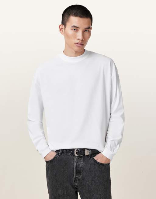 AllSaints – Finn – Langärmliges Shirt in optischem Weiß mit Rundhalsausschnitt