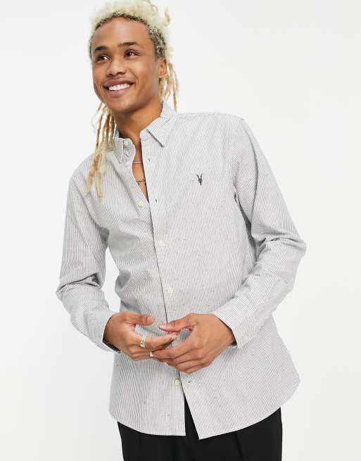 AllSaints Flavin shirt in white and grey stripe