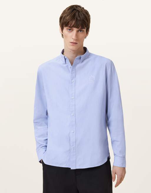 AllSaints – Fletcher – Langärmliges Hemd in Hellblau
