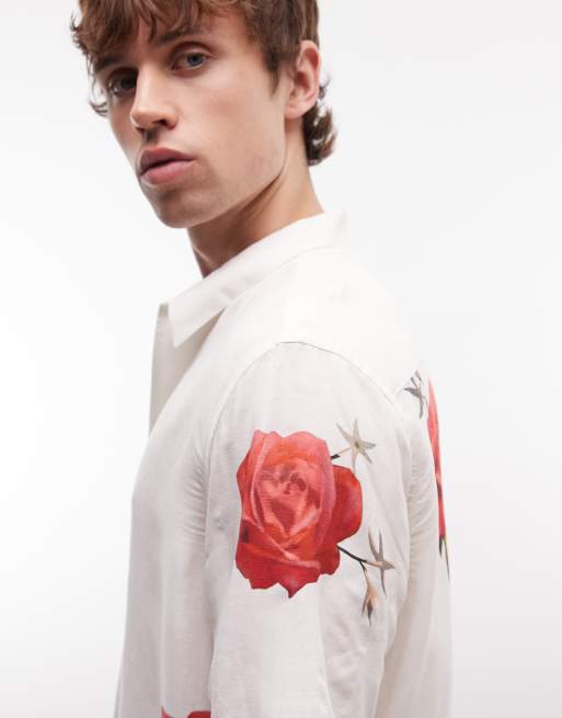 AllSaints - Fleur Fazed - Camicia a maniche corte in misto lino bianca con stampa di fragole, 3 di 5