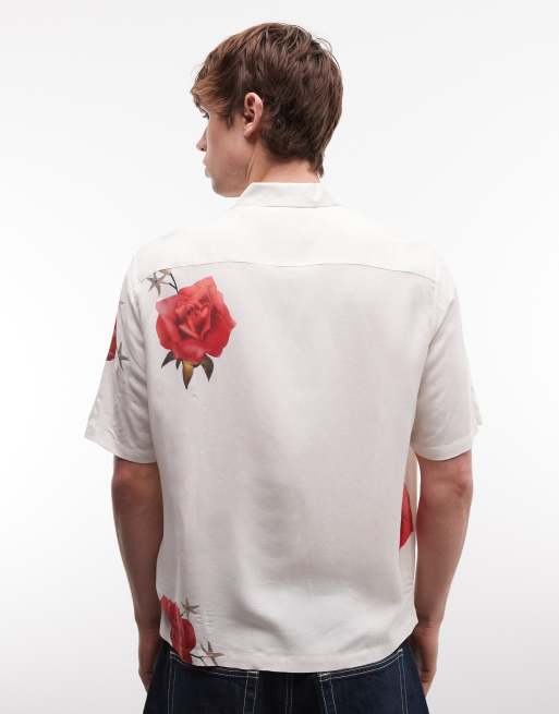AllSaints - Fleur Fazed - Camicia a maniche corte in misto lino bianca con stampa di fragole, 5 di 5