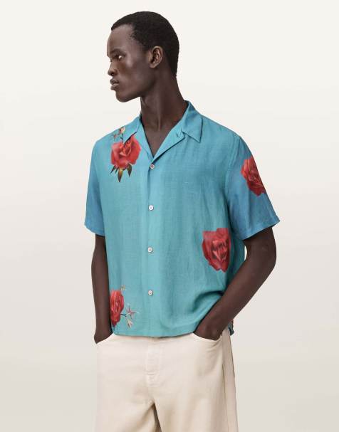 AllSaints – Fleur Fazed – Kurzärmliges Hemd in Ankerblau - view 1