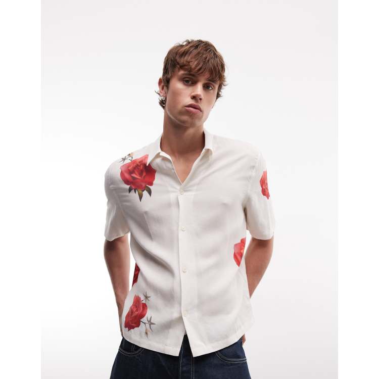 AllSaints Fleur Fazed short sleeve linen blend strawberry printed