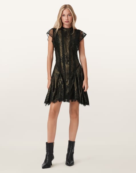 AllSaints – Fleur – Kleid in Metallic-Gold - view 1
