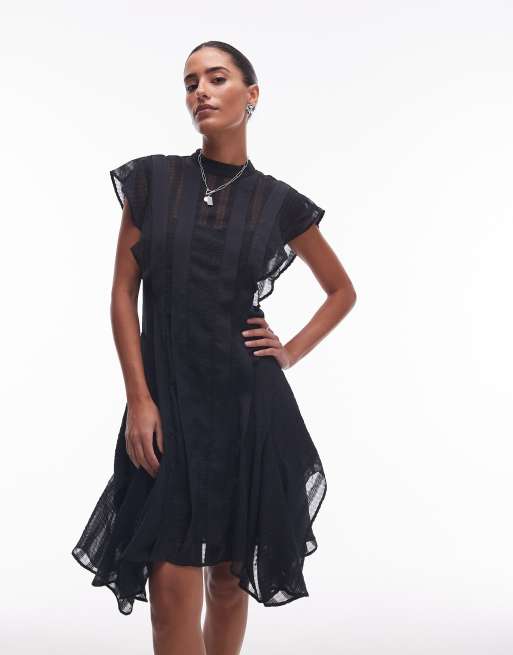 AllSaints – Fleur – Kleid in Schwarz mit Struktur-Design
