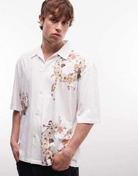 AllSaints Fleur Lis short sleeve revere floral shirt in ecru - view 1