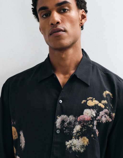 AllSaints Fleur short sleeve floral printed shirt in black, 2 of 5