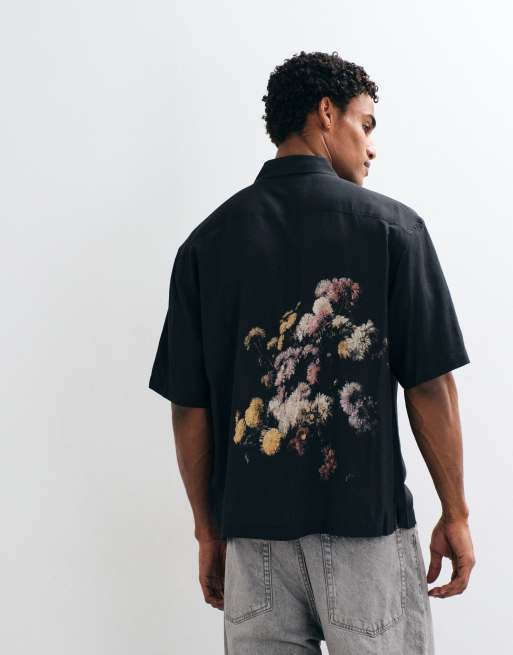 AllSaints Fleur short sleeve floral printed shirt in black, 5 of 5
