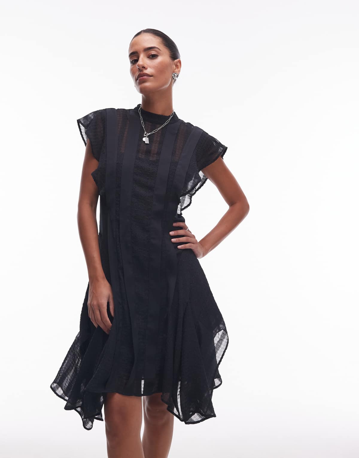 Allsaints fleur texture dress in black
