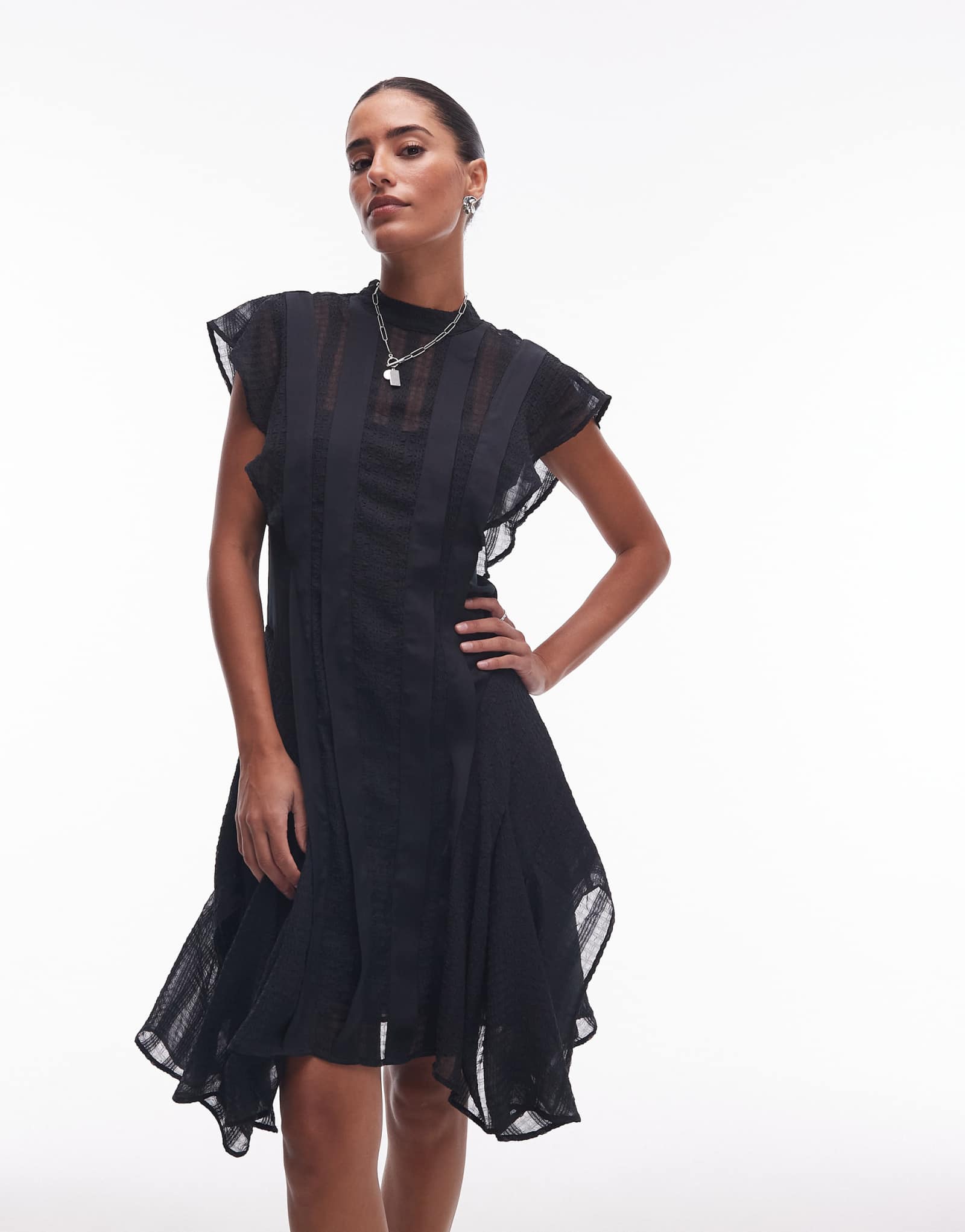 Платье из флеровой текстуры AllSaints черного цвета