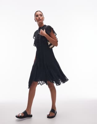 Allsaints Womens Fleur Asymmetric Woven Mini Dress Black