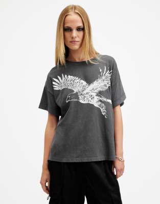 AllSaints - Flite Briar - T-Shirt in verwaschenem Acid-Schwarz