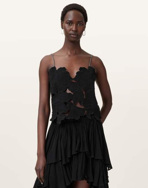 AllSaints – Flora – Besticktes Oberteil in Schwarz - view 1