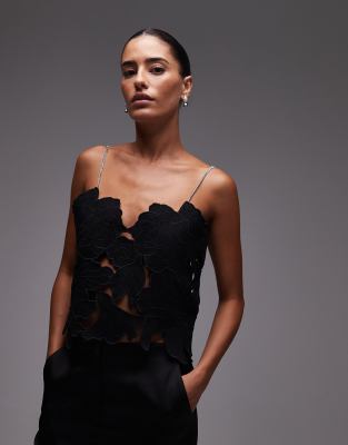 AllSaints Flora emb top in black - view 1