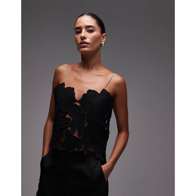 AllSaints Flora embellished top in black | ASOS