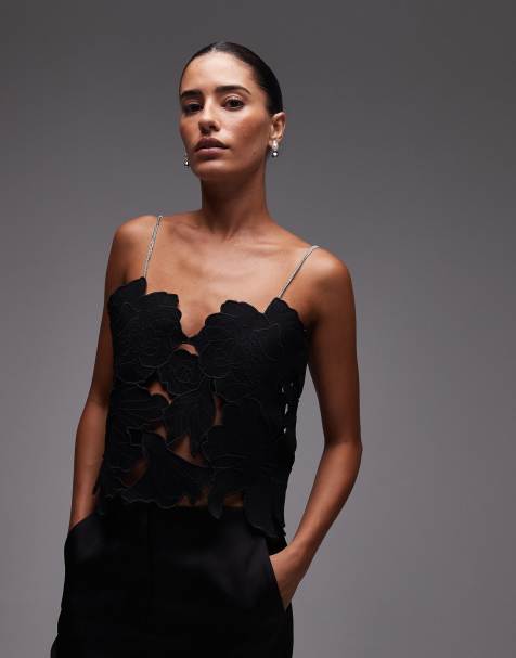 AllSaints Flora embroidered top in black - view 1