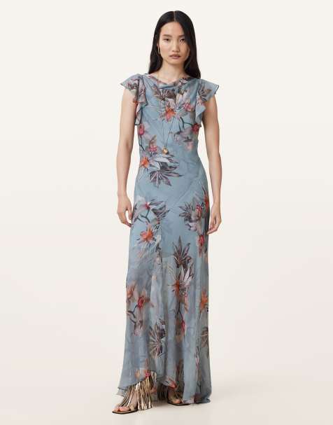 AllSaints – Flora – Kleid in Adena-Staubblau - view 1