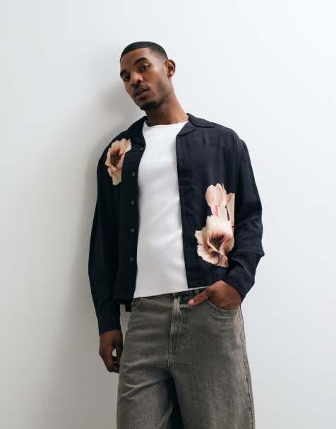 AllSaints Floraison long sleeve floral print shirt in black - view 1
