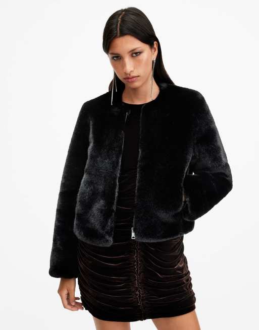 AllSaints - Florence - Jas van imitatiebont in zwart