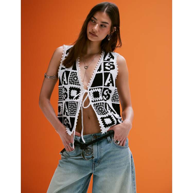 Allsaints florence waistcoat in black/chalk white | ASOS