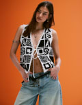 [AllSaints] AllSaints florence waistcoat in black/chalk white 2-4 Black/chalk white