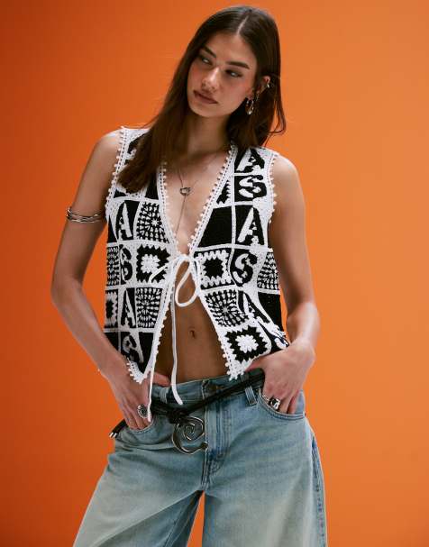 Allsaints florence waistcoat in black/chalk white