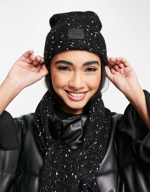 AllSaints fluffy beanie in black 