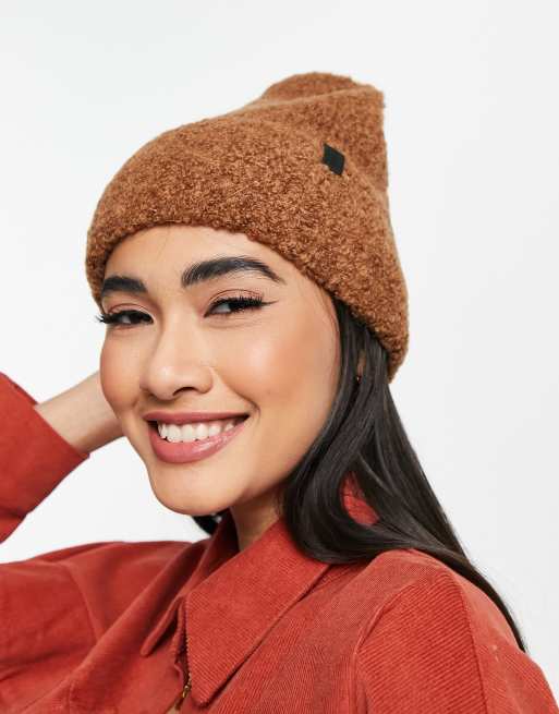 AllSaints fluffy beanie in caramel 