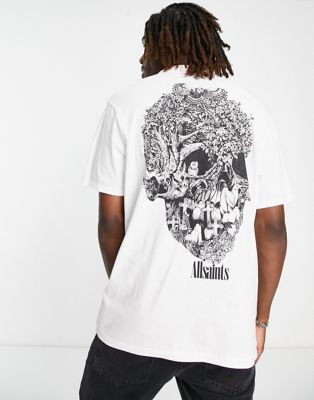 AllSaints Scull t-shirt in white with back print Exclusive to ASOS