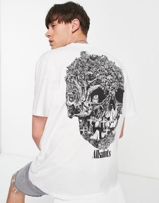 AllSaints Forest Scull t-shirt in white with back print Exclusive to ASOS