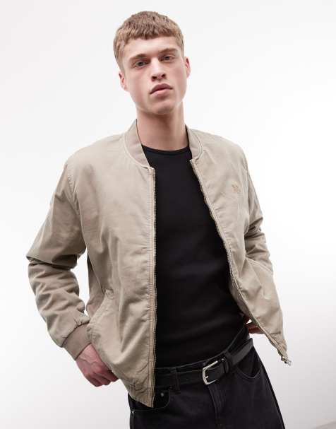 AllSaints - Forres - Beige bomber-jakke med lynlås og logo - view 1