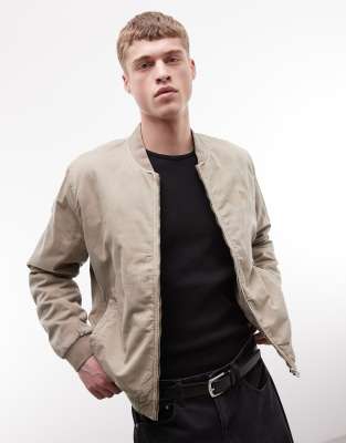 Allsaints Forres Zip Through Logo Bomber Jacket In Neutral