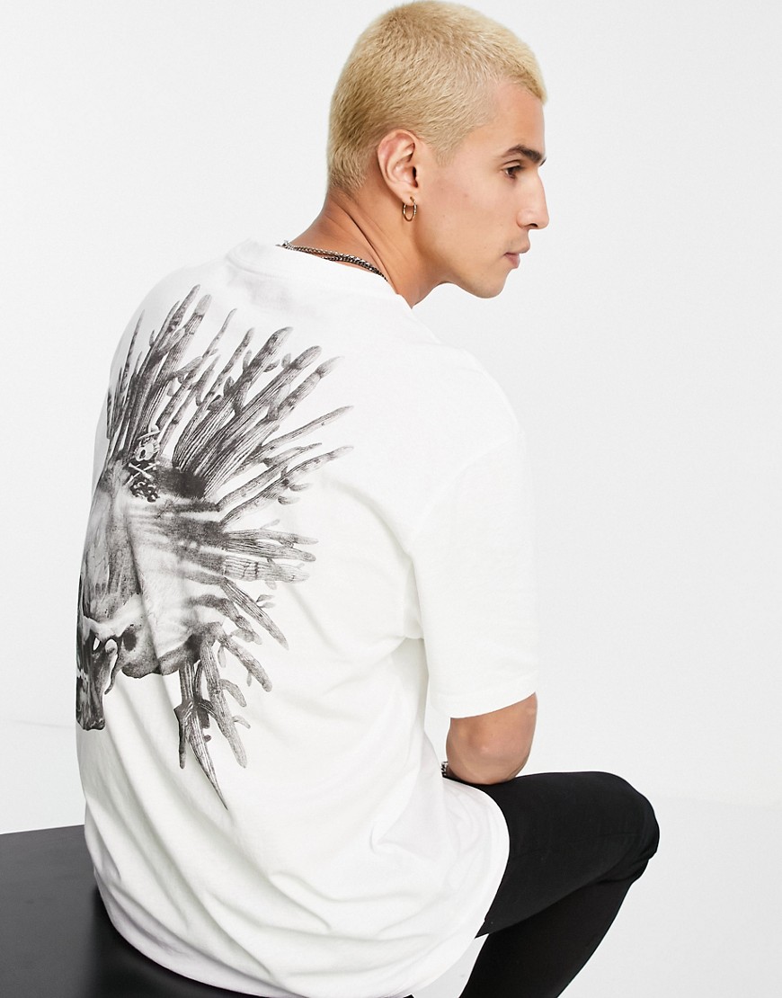 AllSaints - Forsaken - T-shirt met doodshoofdprint in wit