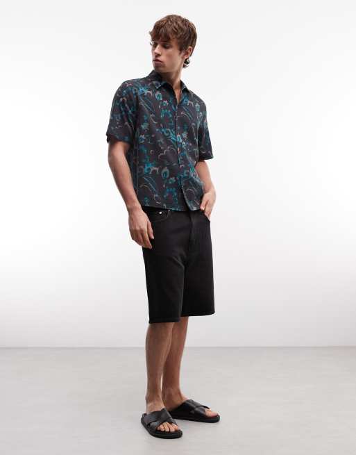 AllSaints - Fortune - Camicia a maniche corte in misto lino blu con stampa, 2 di 5