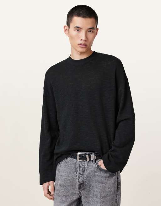 AllSaints - Foster - T-shirt met ronde hals en lange mouwen in gitzwart