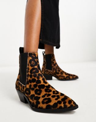 AllSaints Fox leather heeled ankle boots in leopard - ASOS Price Checker
