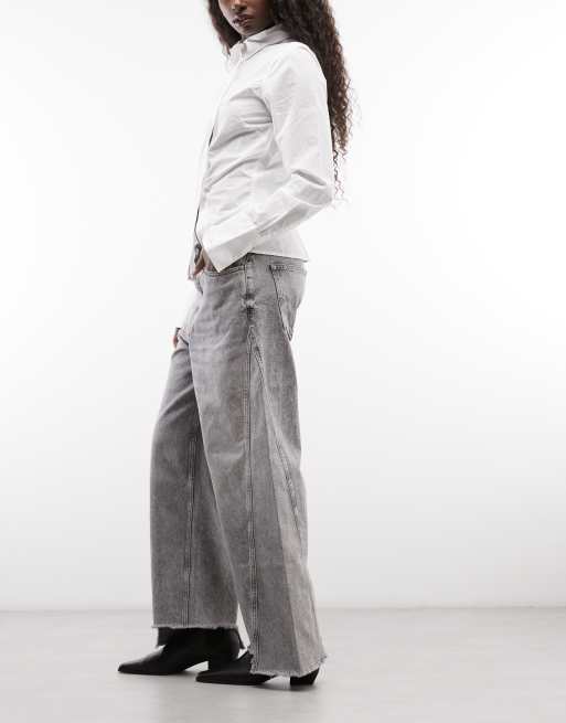AllSaints Fox jeansy denim z szerokimi nogawkami w spranym szarym kolorze, 2 z 5