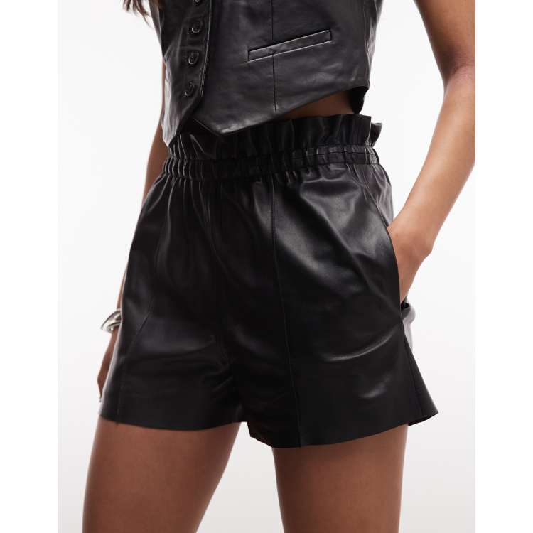 AllSaints Fran elasticated lambs leather shorts in black - part of