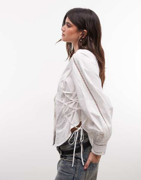 AllSaints Frances blouse en dentelle à manches longues et col montant blanc - view 1