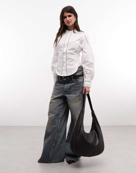 AllSaints Frances blusa in pizzo a maniche lunghe con collo alto in bianco - view 1